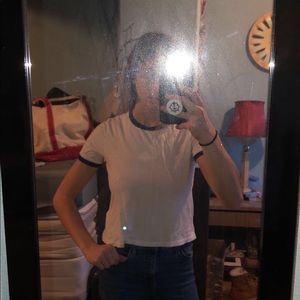 Talula white tee with navy blue trim